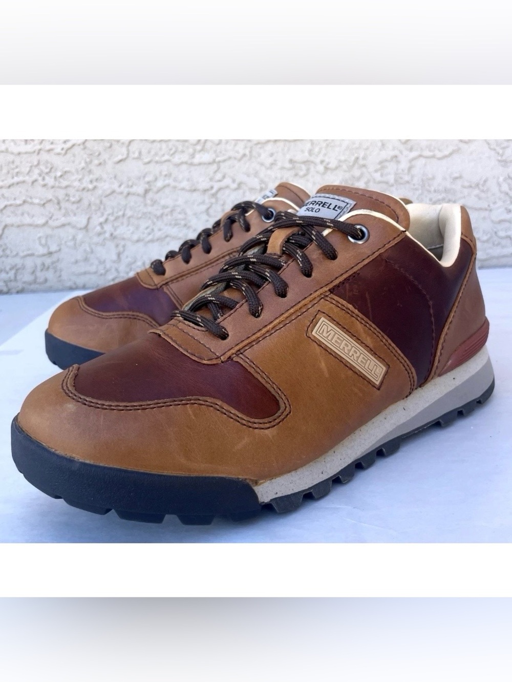 Merrell Womens US 8.5 Beeswax Solo Lux Brown Leather Hiking Fashion Shoes J02378